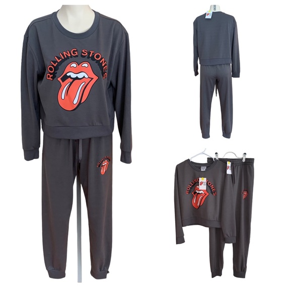 NWT Rolling Stones Sweatpants Joggers Charcoal Grey Tongue and Lips Logo Fandom - Picture 16 of 17
